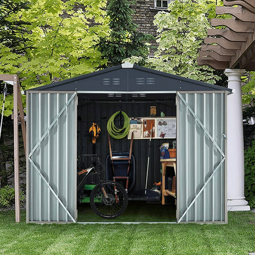 Large Outdoor Metal Hanover Storage Cabin House Shed, 6'x8'
