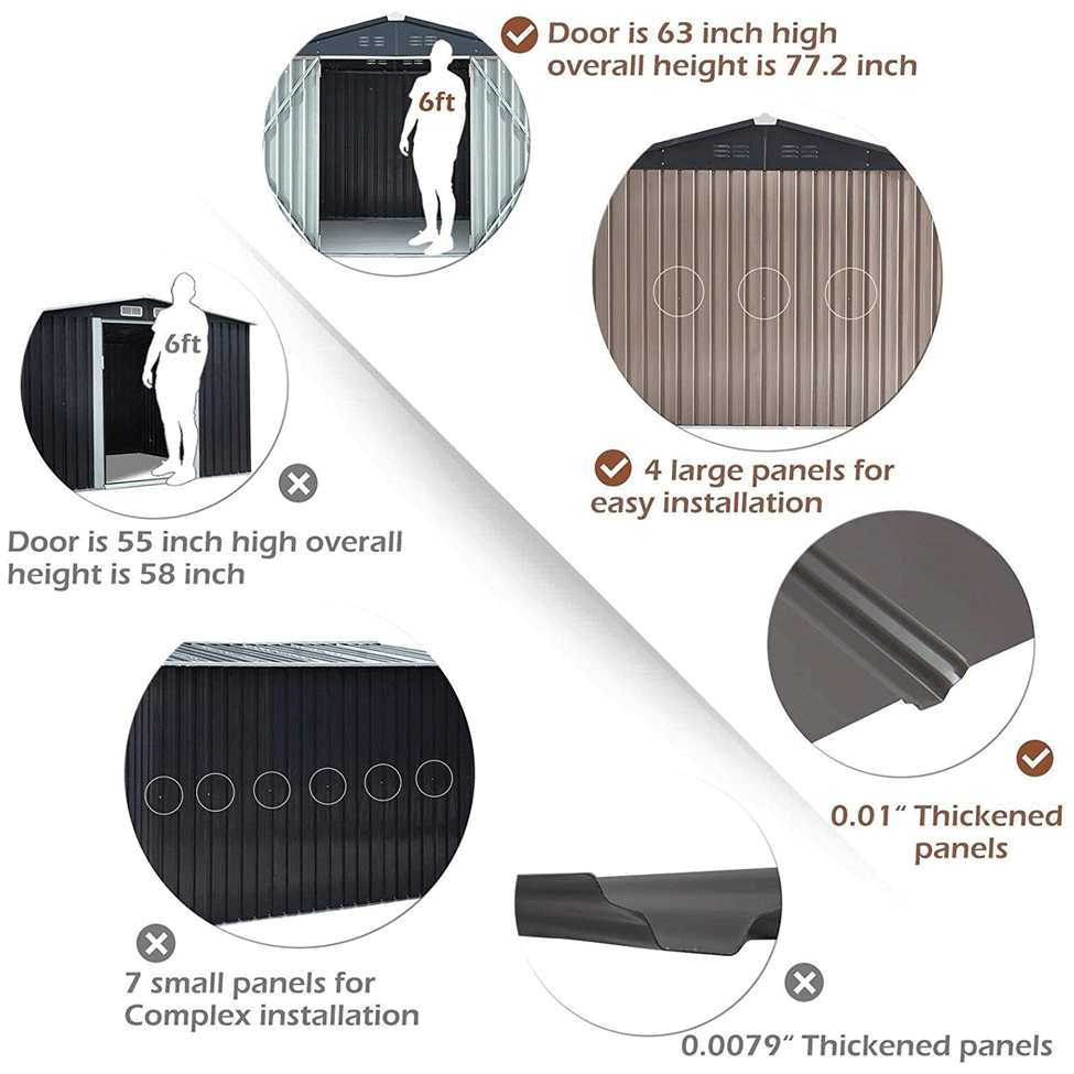 Large Outdoor Metal Hanover Storage Cabin House Shed, 6'x8'