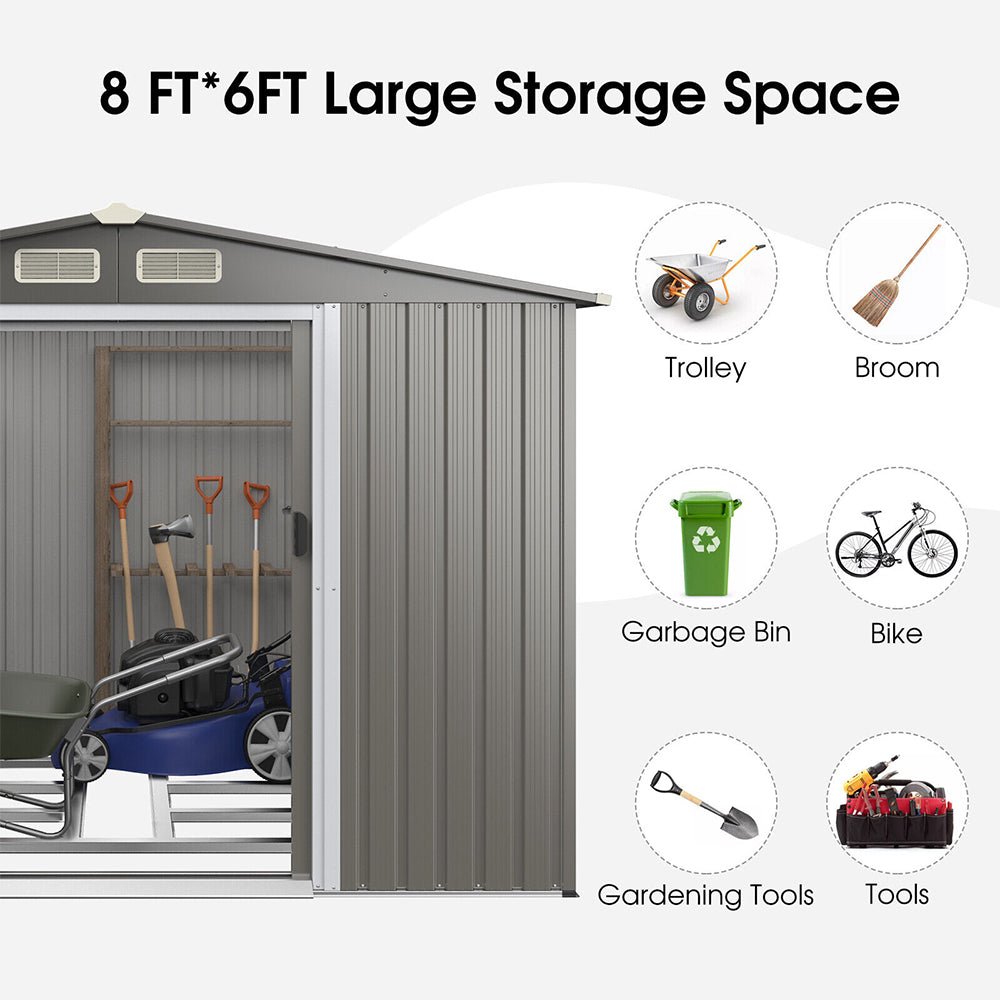 Premium Outdoor Steel Tool Storage Garden Backyard Shed, 8x6' (92674185)