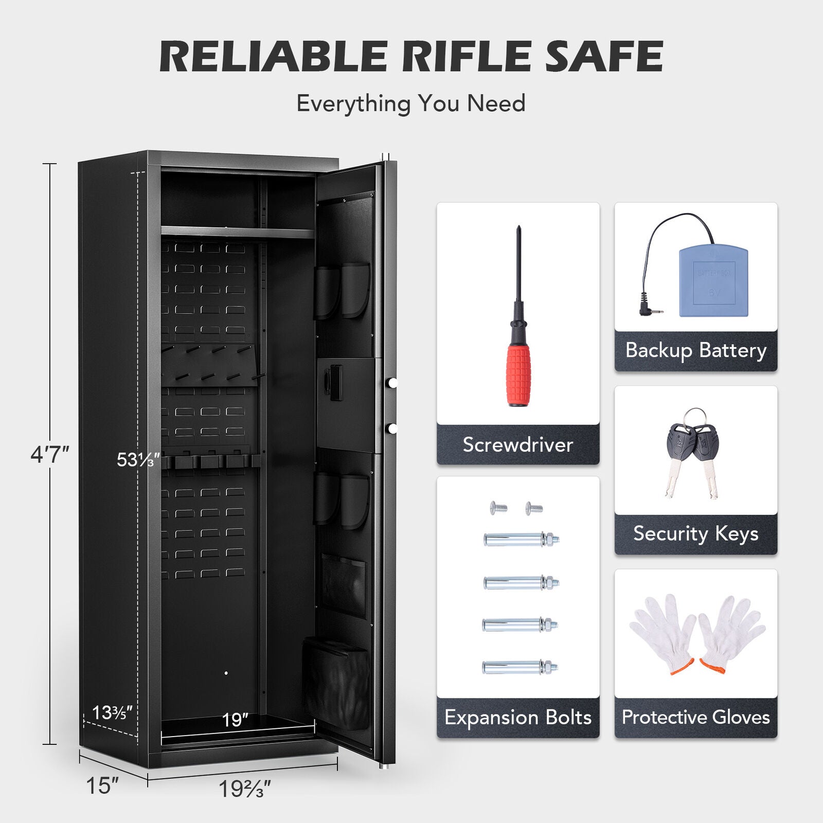 Large Unassembled Heavy Duty Steel Gun Safe For Home Rifles And Pistols With Digital Lock, 55" (97435182)