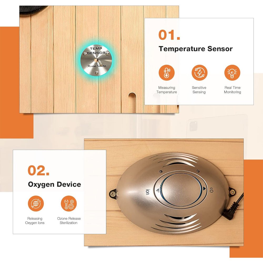 Luxury 2-Person Low EMF FAR Infrared Heat Wood Home Personal Spa Sauna W/ Panoramic Tempered Glass, 2000W (93627481)