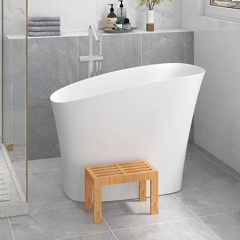 Luxury 47 Inch Freestanding Japanese-Styled Deep Stone Soaking Bathtub Resin, White (92657314)
