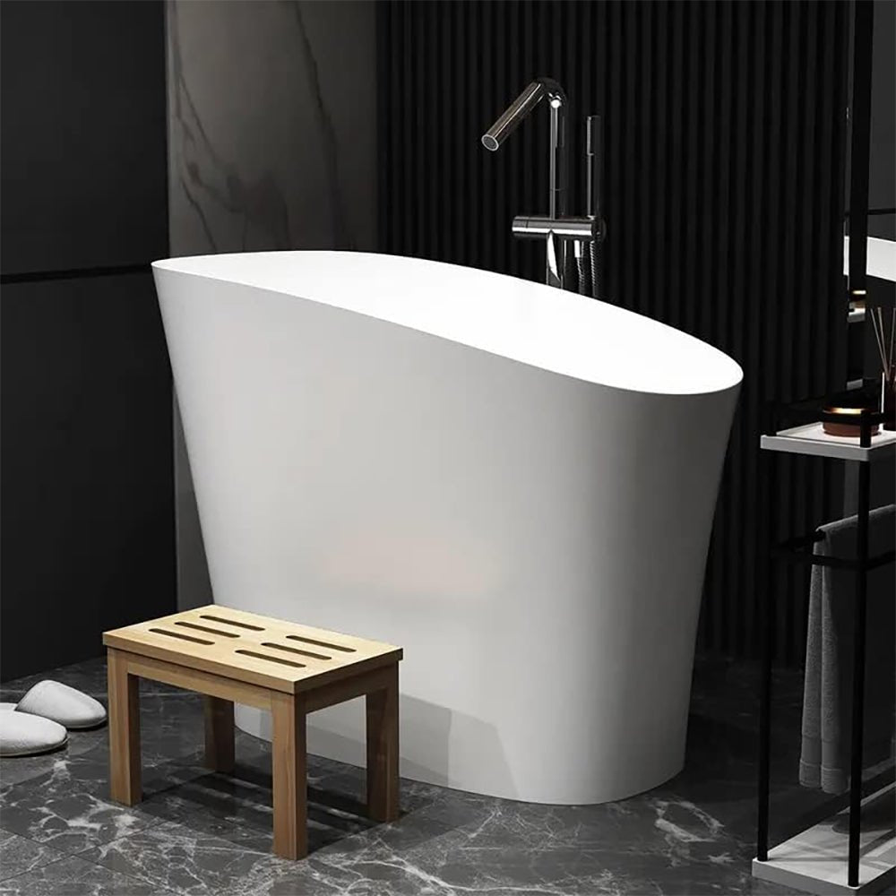 Luxury 47 Inch Freestanding Japanese-Styled Deep Stone Soaking Bathtub Resin, White (92657314)