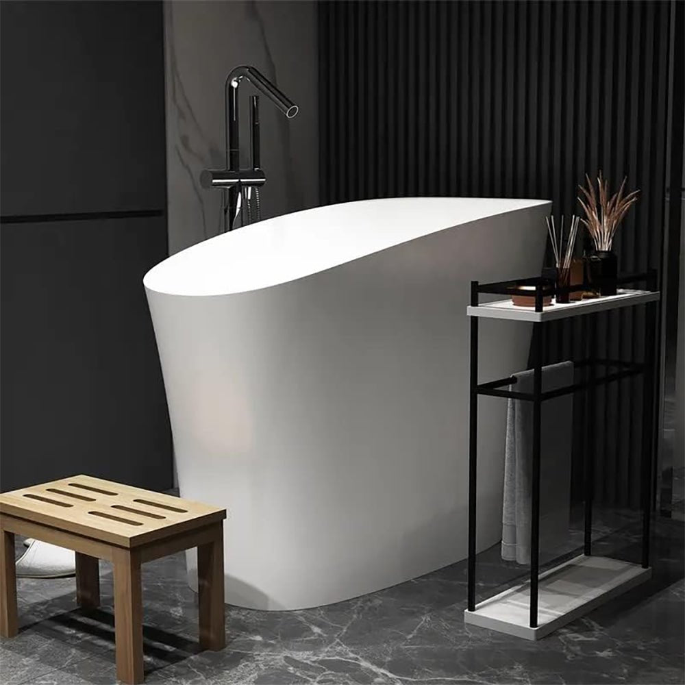 Luxury 47 Inch Freestanding Japanese-Styled Deep Stone Soaking Bathtub Resin, White (92657314)
