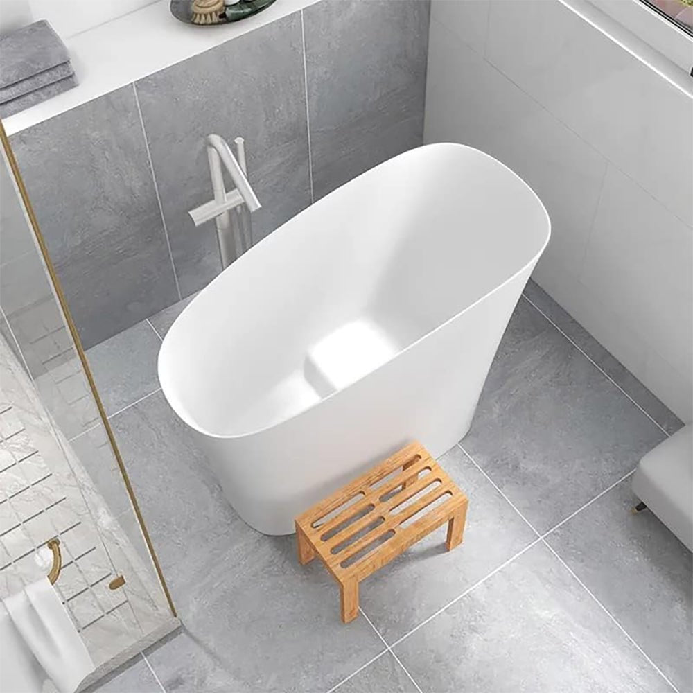 Luxury 47 Inch Freestanding Japanese-Styled Deep Stone Soaking Bathtub Resin, White (92657314)