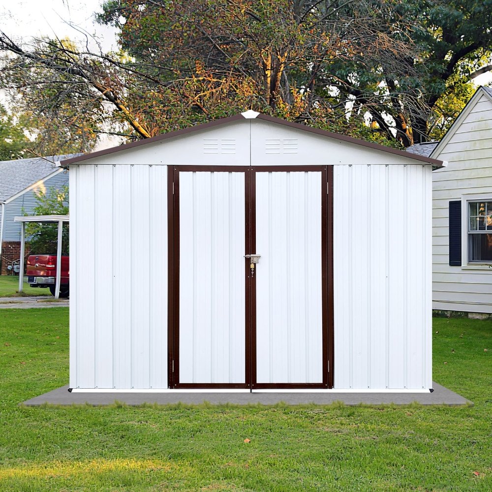 Premium Large White Outdoor Metal Garden Storage Shed, 10x8FT (93617482)