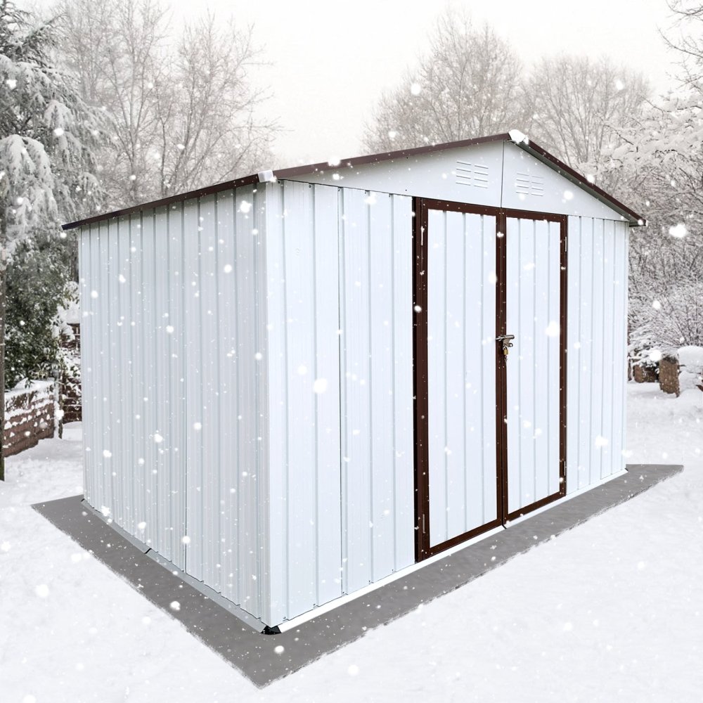 Premium Large White Outdoor Metal Garden Storage Shed, 10x8FT (93617482)
