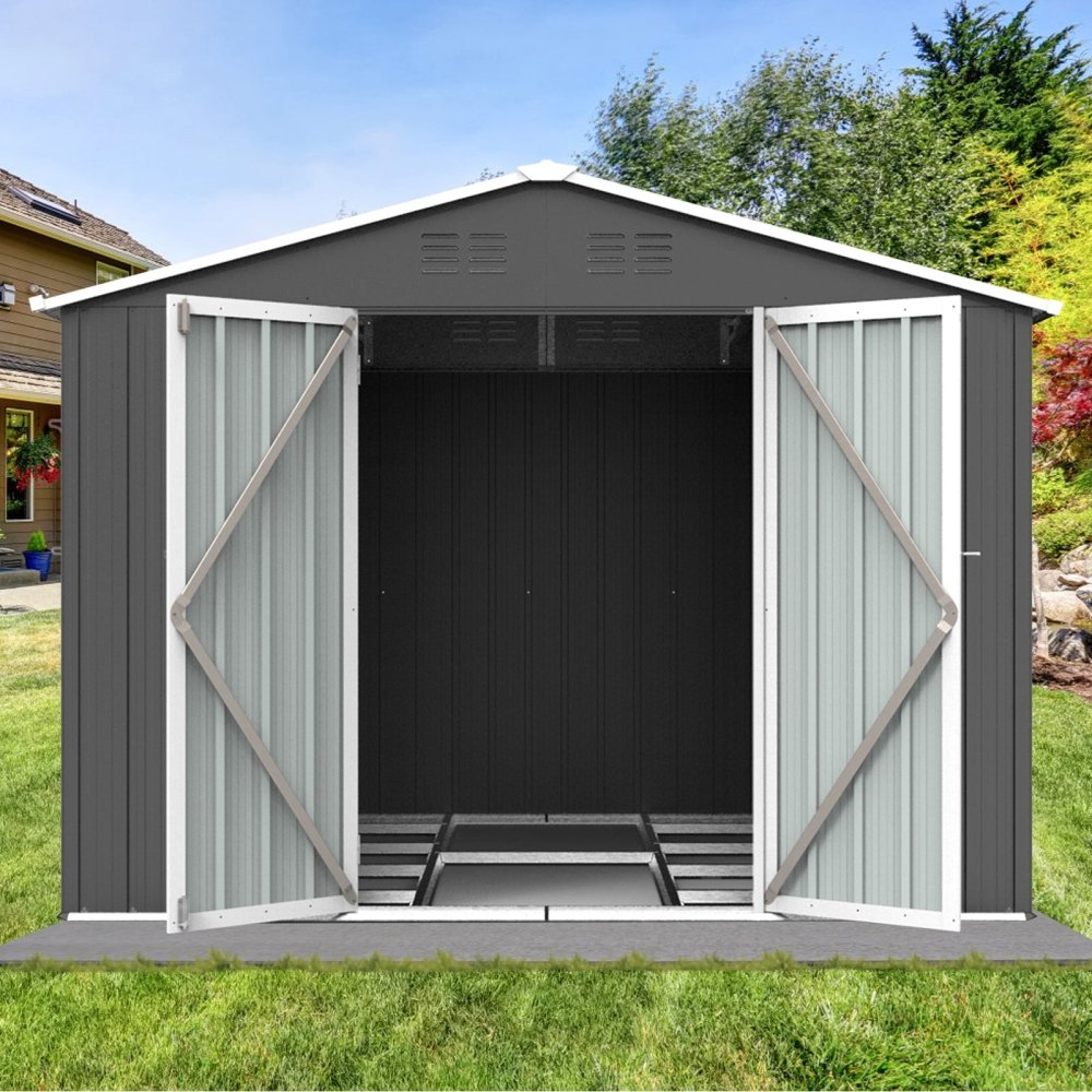 Premium Large Outdoor Metal Garden Home Storage Shed, 6x8FT (95748261)