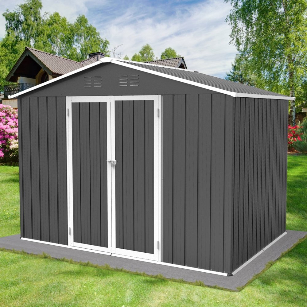 Premium Large Outdoor Metal Garden Home Storage Shed, 6x8FT (95748261)
