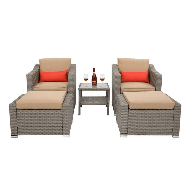 Outdoor Rattan Wicker Furniture Set W/ Sofas, Ottomans & Coffee Tables, 9PCS