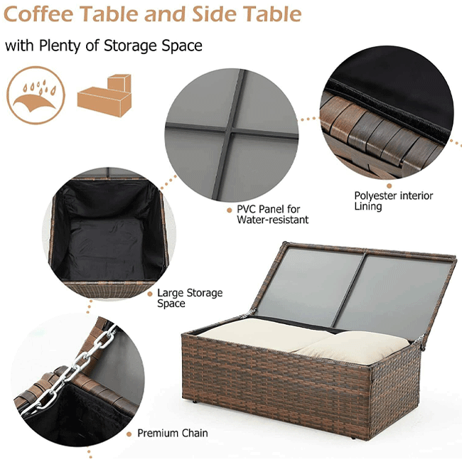 Patio Rattan Wicker Furniture Set With Storage Boxes & Conversation Set, 7PCS