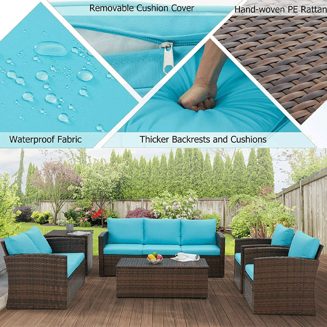 Patio Rattan Wicker Furniture Set With Storage Boxes & Conversation Set, 7PCS