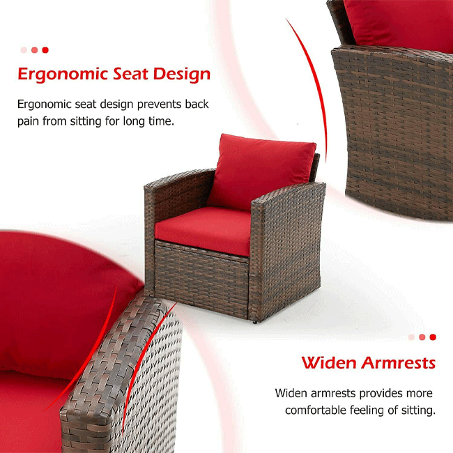 Patio Rattan Wicker Furniture Set With Storage Boxes & Conversation Set, 7PCS