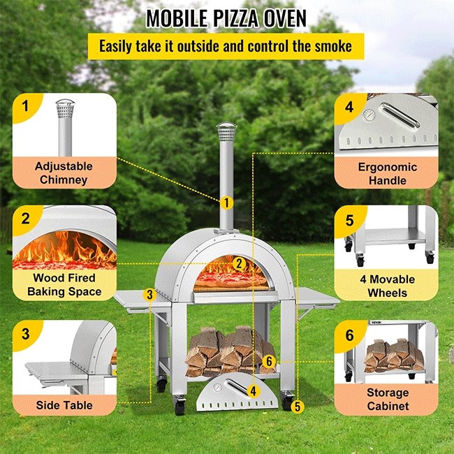 Portable Outdoor Stainless Steel Wood Fired Pizza Oven, 46'' (97246584)