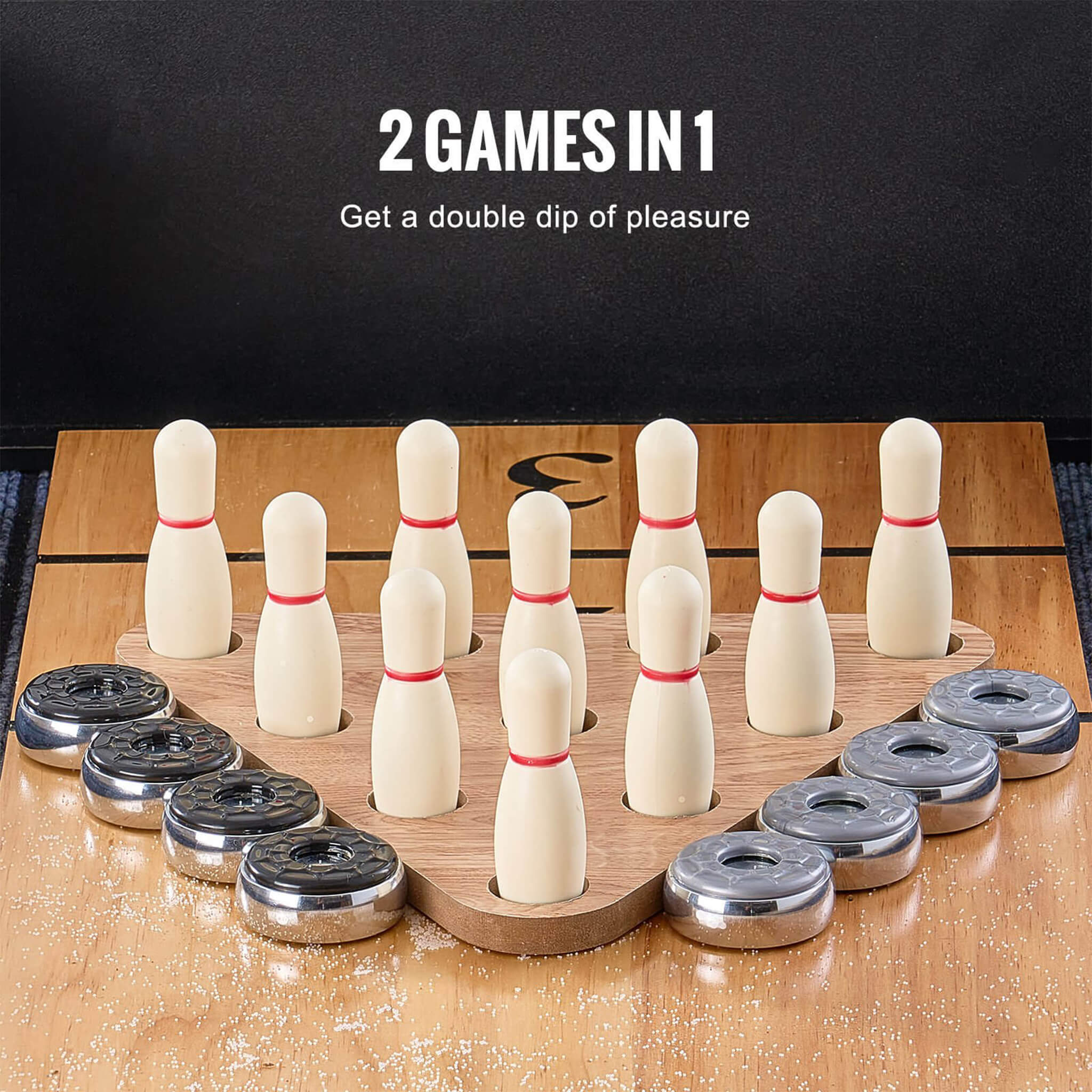 Premium 2-In-1 Shuffleboard Game Table Set With Bowling Combo
