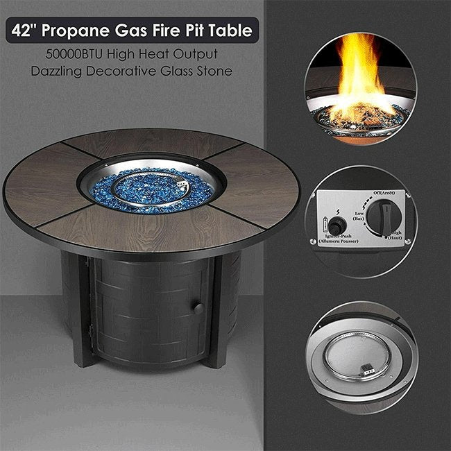 Premium 42" Outdoor Propane Patio Gas Fire Pit Coffee Table W/ Cover, 50K BTU
