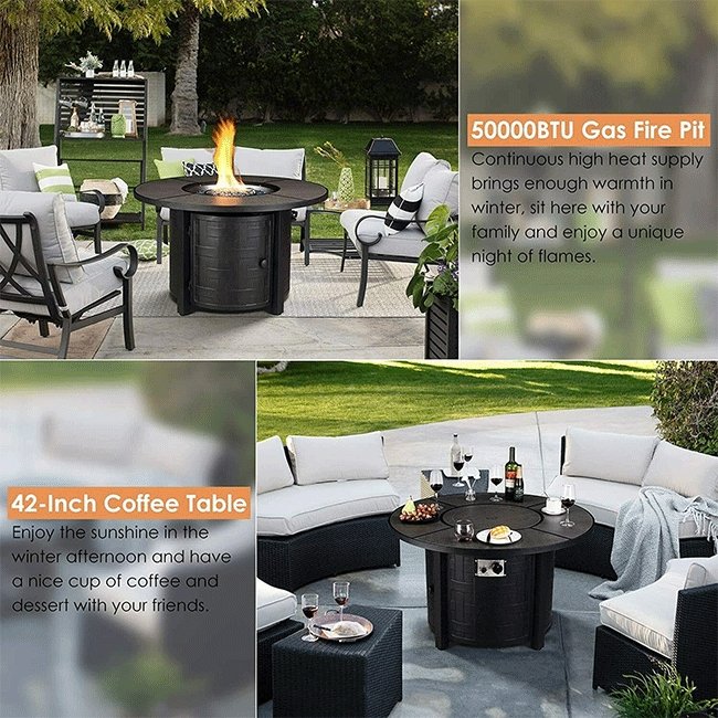 Premium 42" Outdoor Propane Patio Gas Fire Pit Coffee Table W/ Cover, 50K BTU