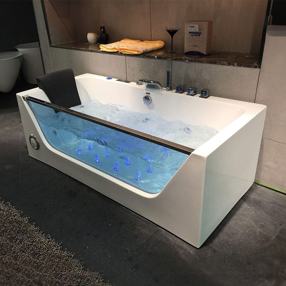 Premium 68" Bathroom Air Bubble Whirlpool Tub With Computer Control And LED Lights, White (93625417)