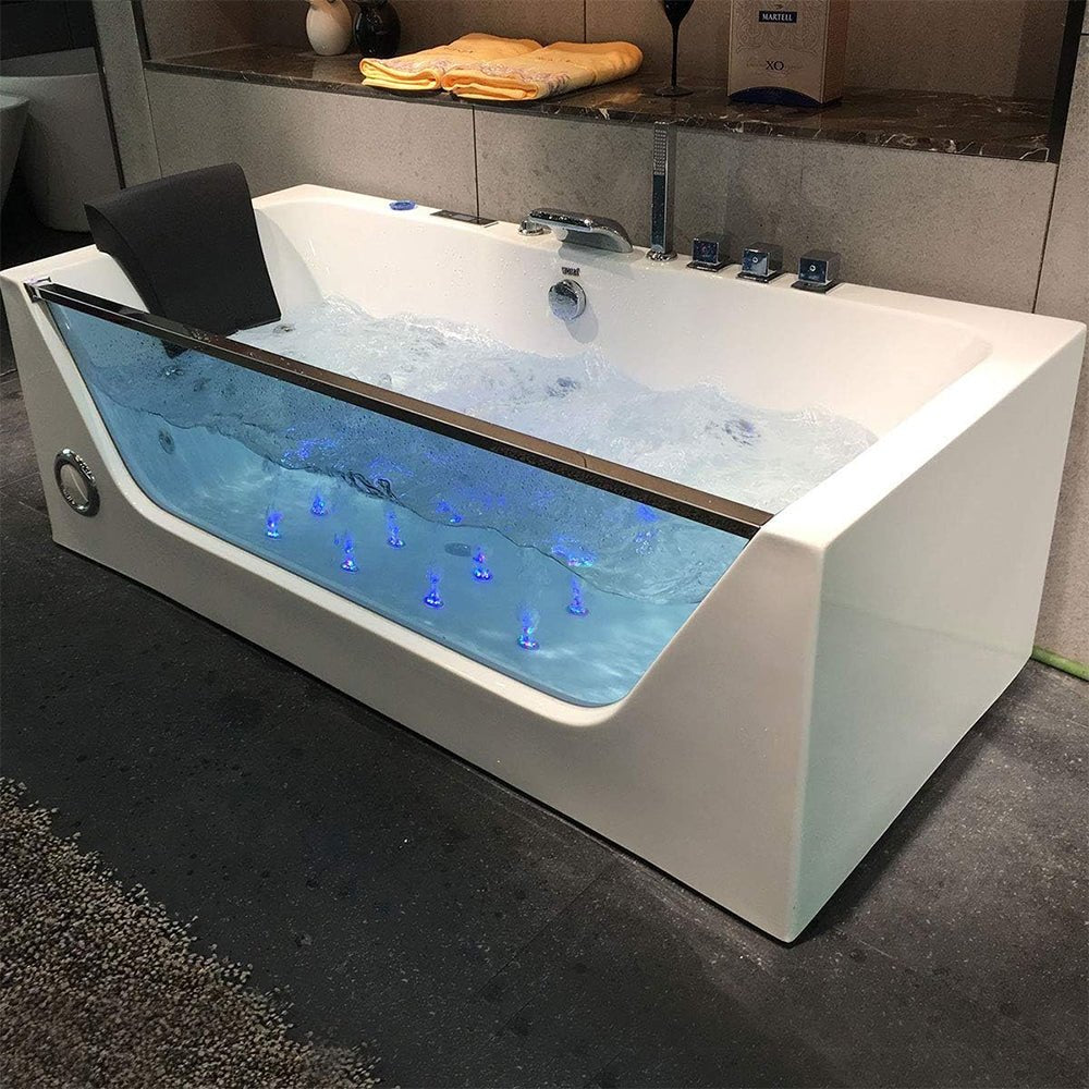 Premium 68" Bathroom Air Bubble Whirlpool Tub With Computer Control And LED Lights, White (93625417)