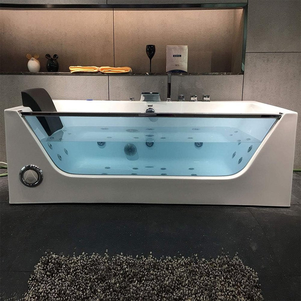 Premium 68" Bathroom Air Bubble Whirlpool Tub With Computer Control And LED Lights, White (93625417)