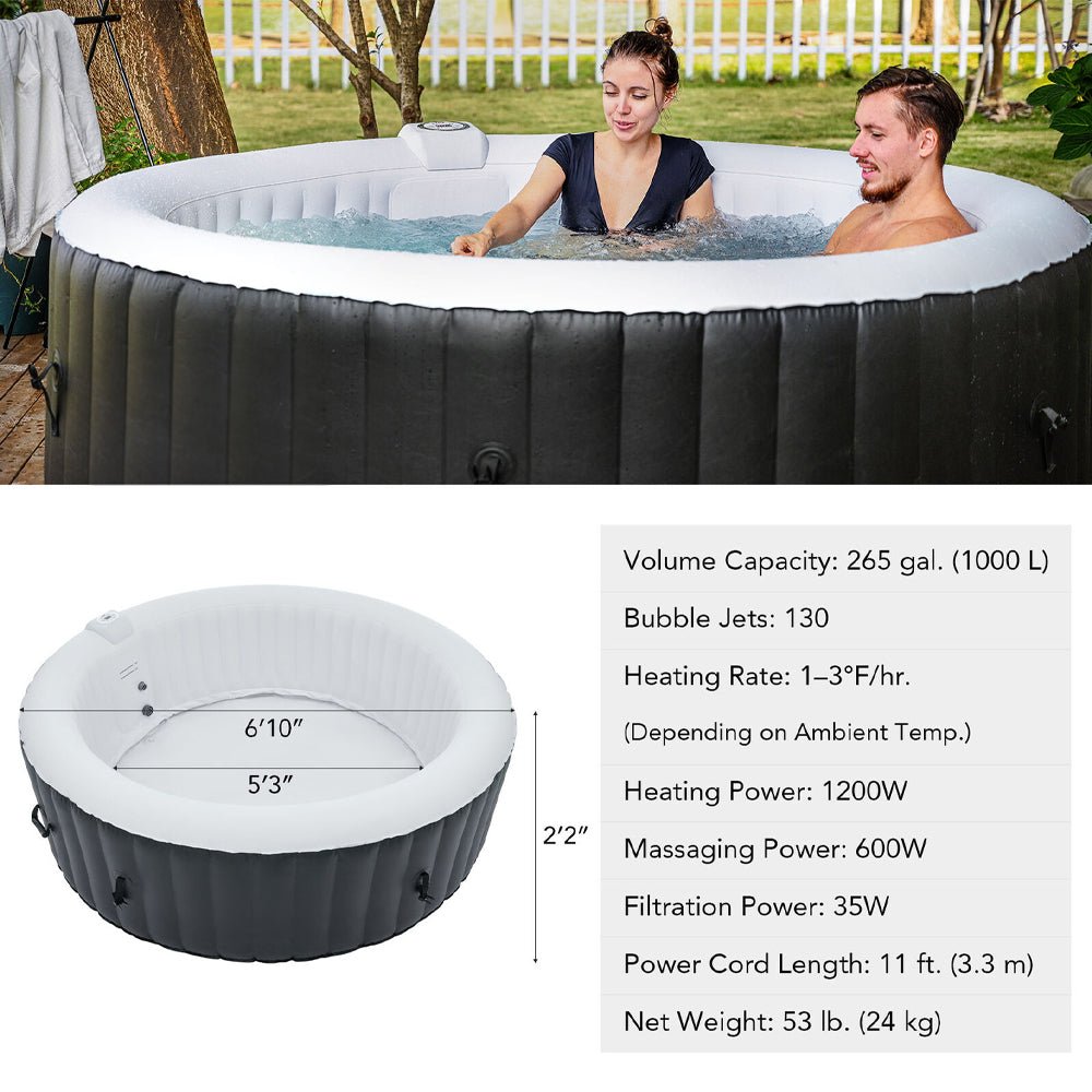 Premium Blow Up 6 Person Sauna Pool Hot Tub With 130 Jets, 7FT (97463510)