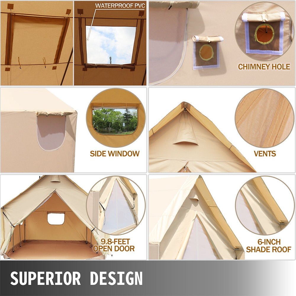 Premium Canvas Frame Fire Water Camping Wall Hunting Tent, 12x14'