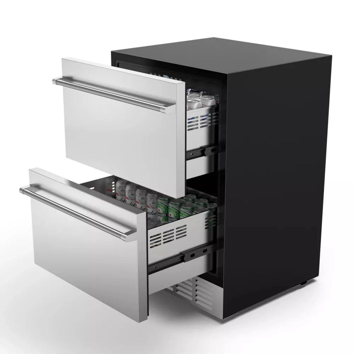 Premium Double Drawer Stainless Steel Built-In Wine Beverage Undercounter Refrigerator, 5.3 Cu.Ft.