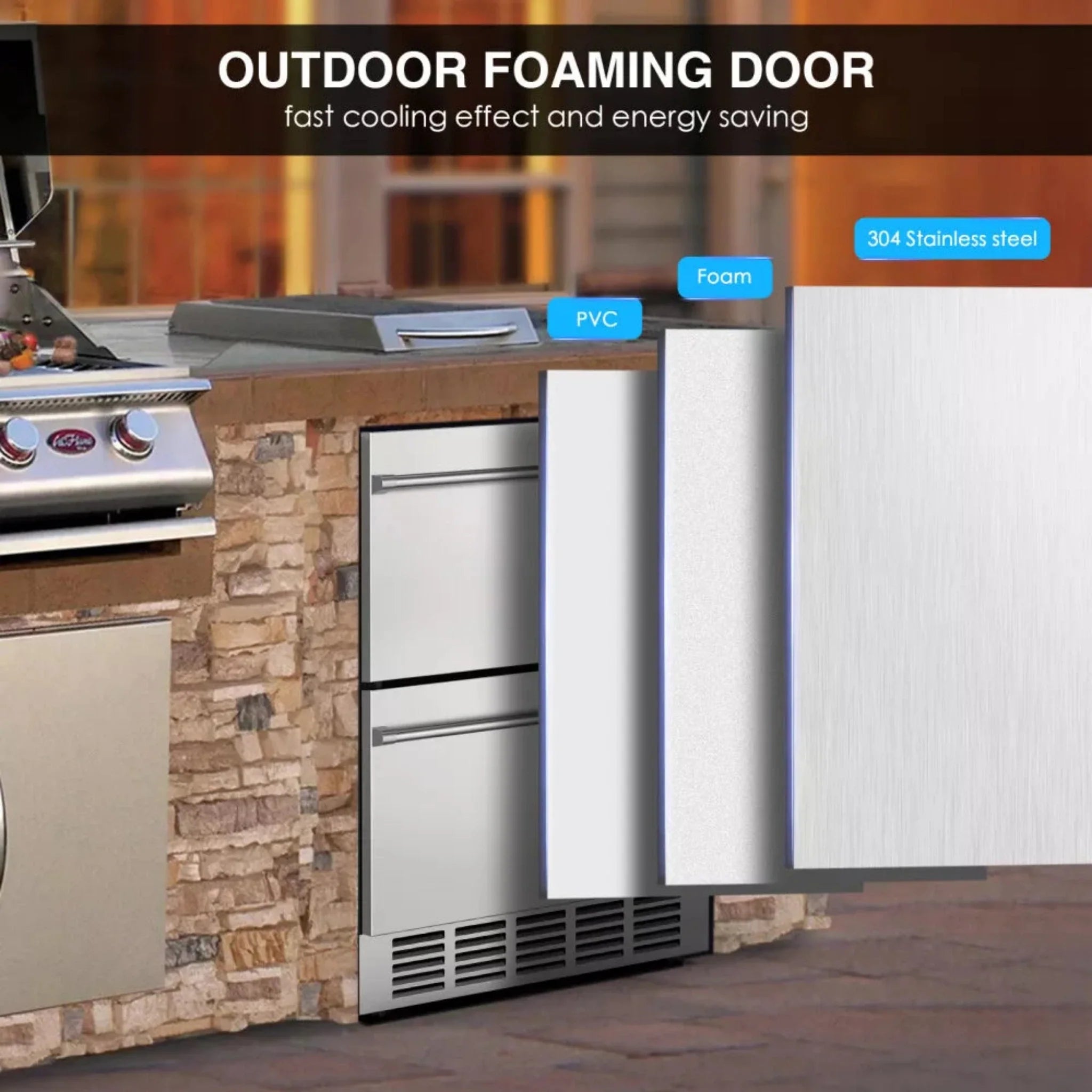 Premium Double Drawer Stainless Steel Built-In Wine Beverage Undercounter Refrigerator, 5.3 Cu.Ft.