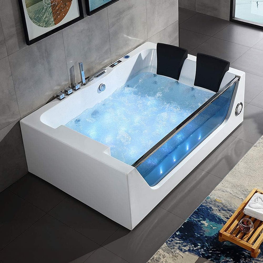 Premium Freestanding Rectangular Hydromassage Soaking Spa Bathtub, 71"