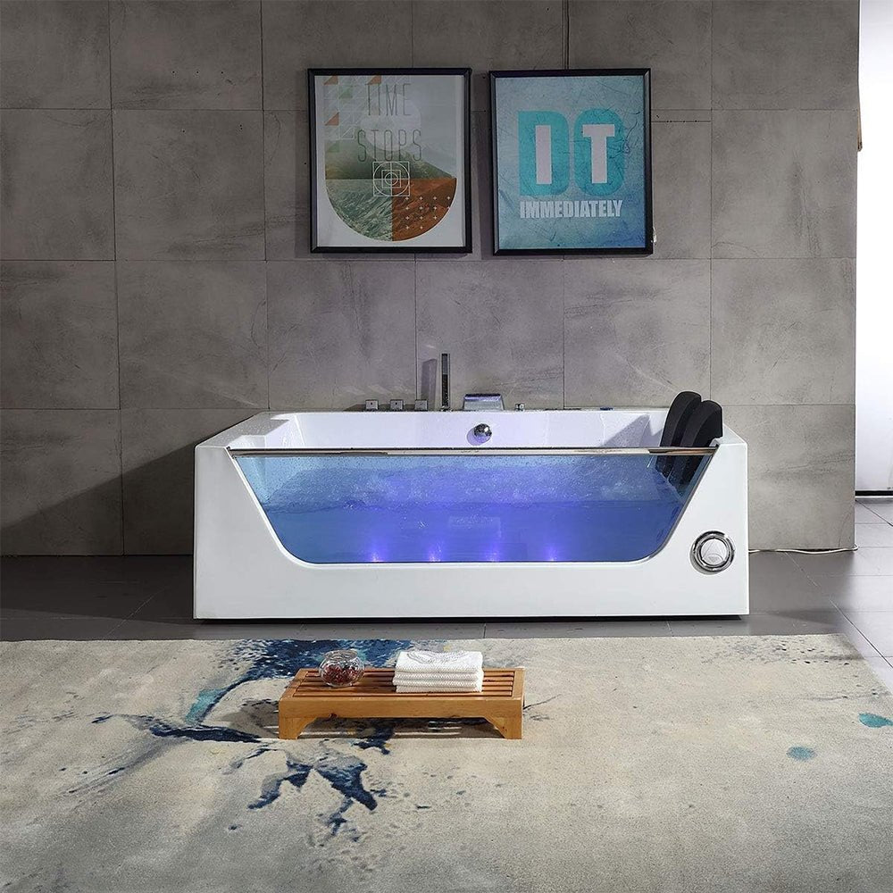 Premium Freestanding Rectangular Hydromassage Soaking Spa Bathtub, 71"