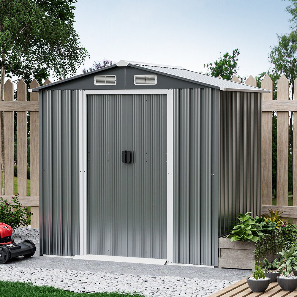 Premium Garden Galvanized Steel Storage Shed W/ Lockable Sliding Doors, 6x4' (93175842)