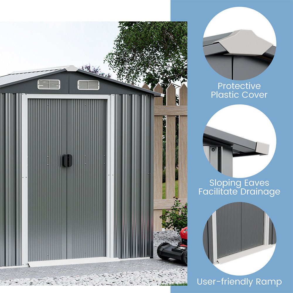 Premium Garden Galvanized Steel Storage Shed W/ Lockable Sliding Doors, 6x4' (93175842)
