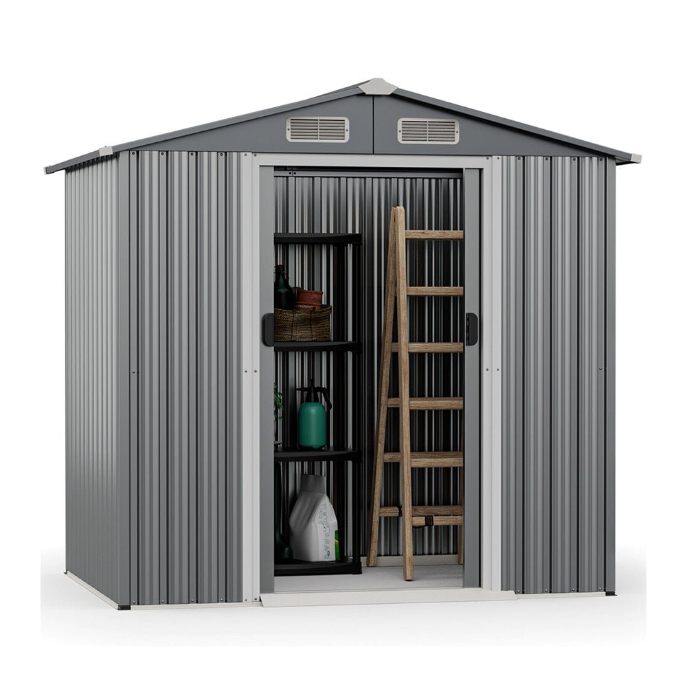 Premium Garden Galvanized Steel Storage Shed W/ Lockable Sliding Doors, 6x4' (93175842)
