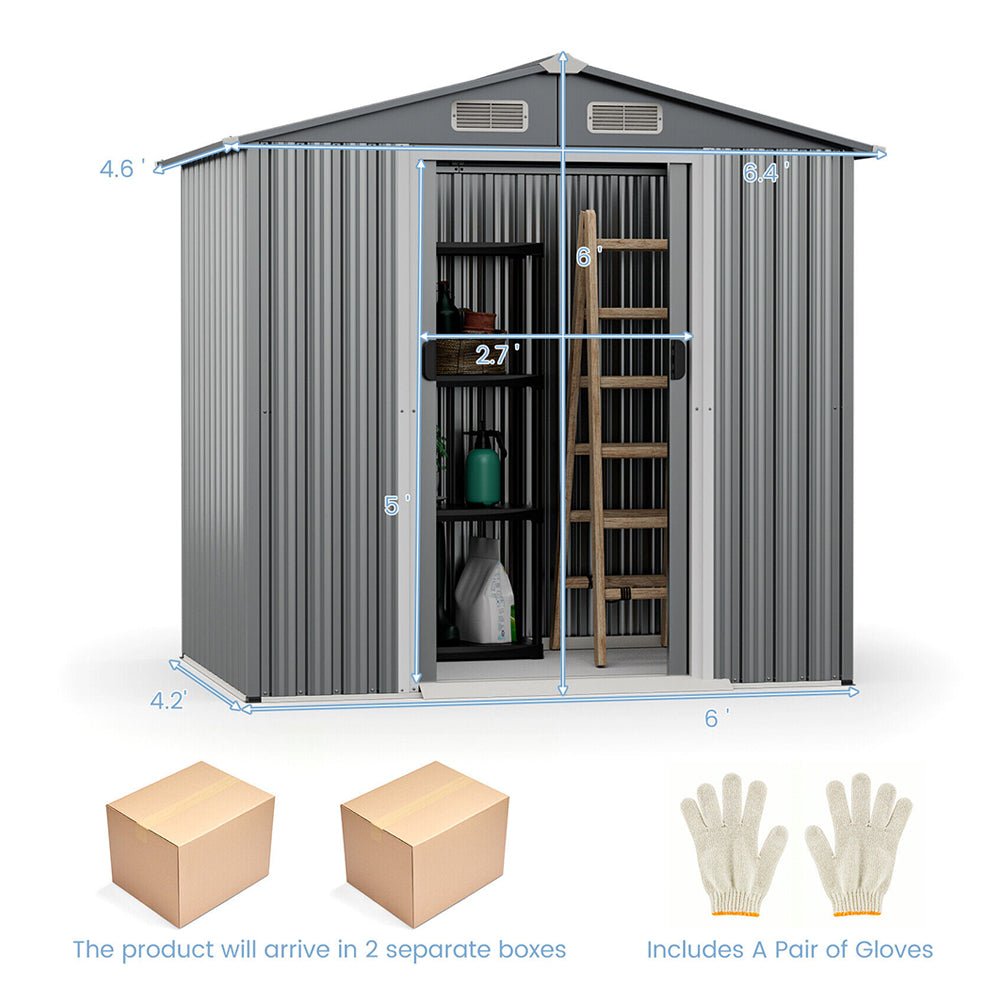 Premium Garden Galvanized Steel Storage Shed W/ Lockable Sliding Doors, 6x4' (93175842)