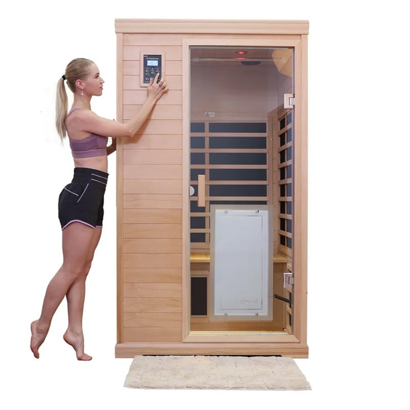 Premium Hemlock Wood Two Person FAR Infrared Sauna Room W/ Glass Door, 1750W (96081525)