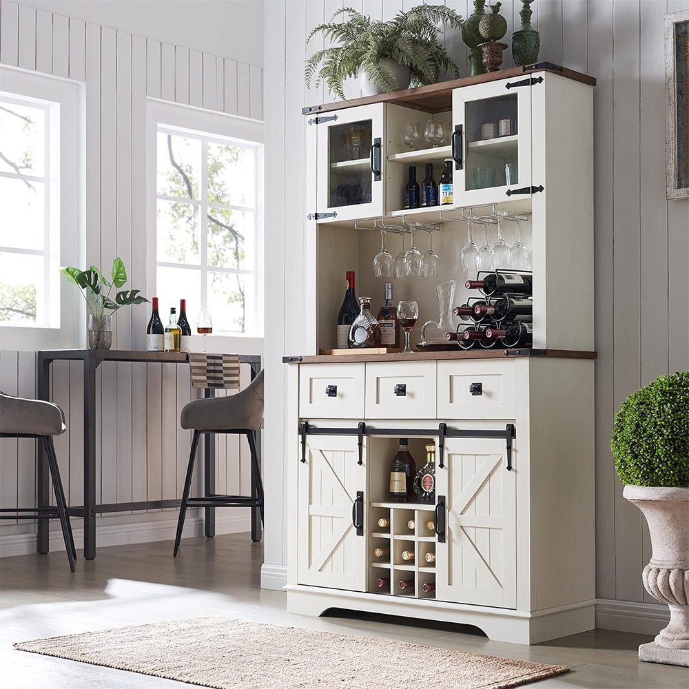 Premium Home Bar Wine Cabinet W/ Sliding Barn Door, 72" (97631842)