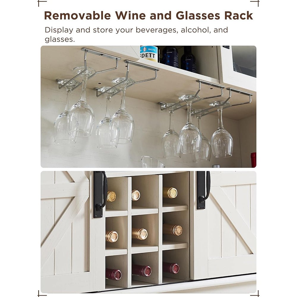 Premium Home Bar Wine Cabinet W/ Sliding Barn Door, 72" (97631842)