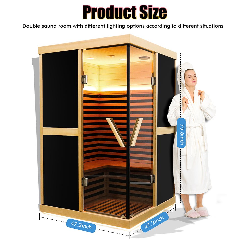 Premium Large 2-Person V-Shaped FAR Infrared Sauna Room With Double Glass Doors, 1980W (96413572)