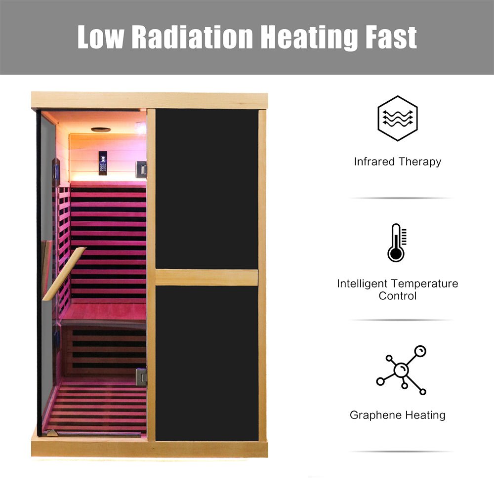 Premium Large 2-Person V-Shaped FAR Infrared Sauna Room With Double Glass Doors, 1980W (96413572)