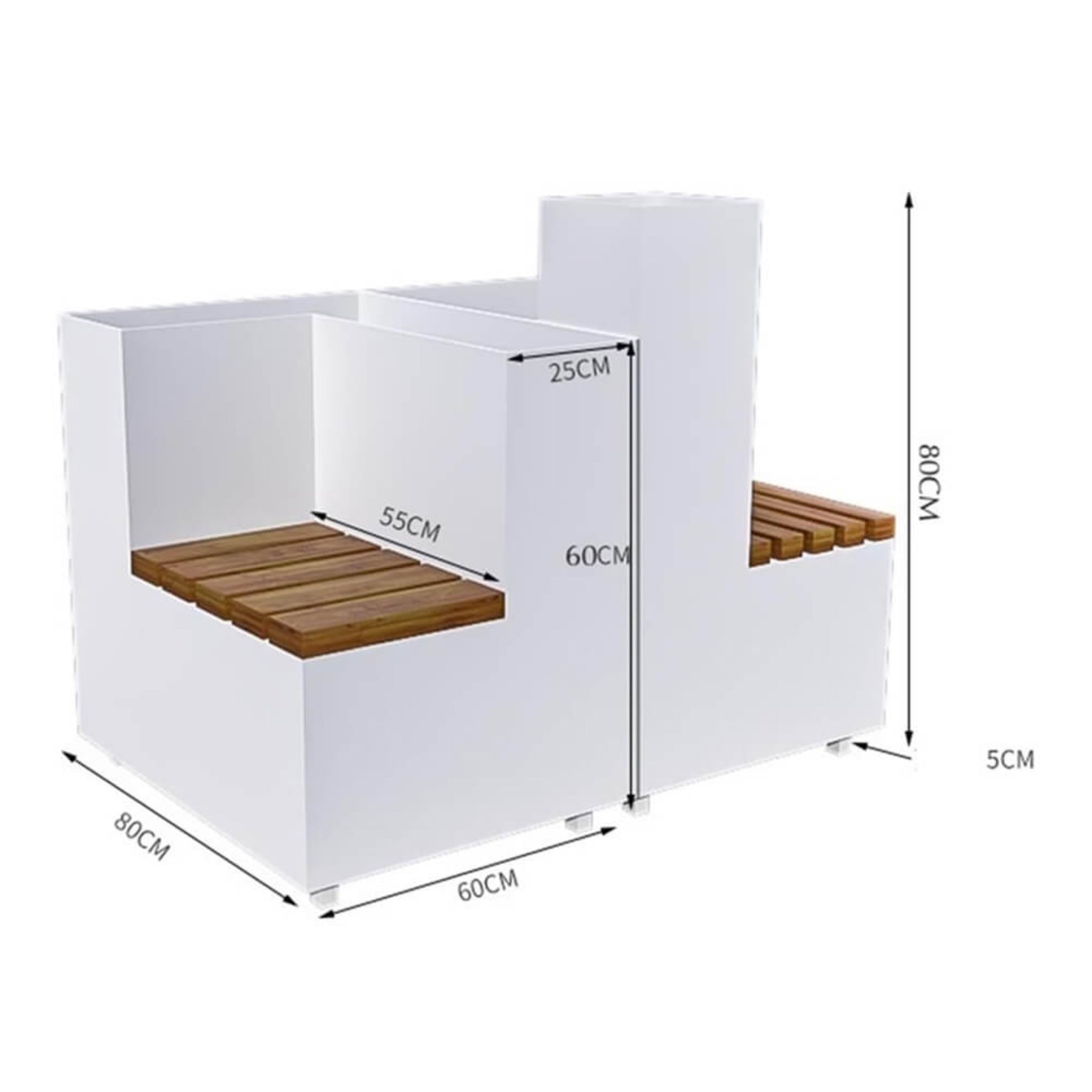 Premium Outdoor Commercial White Wooden Park Bench With Planter And Steel Frame