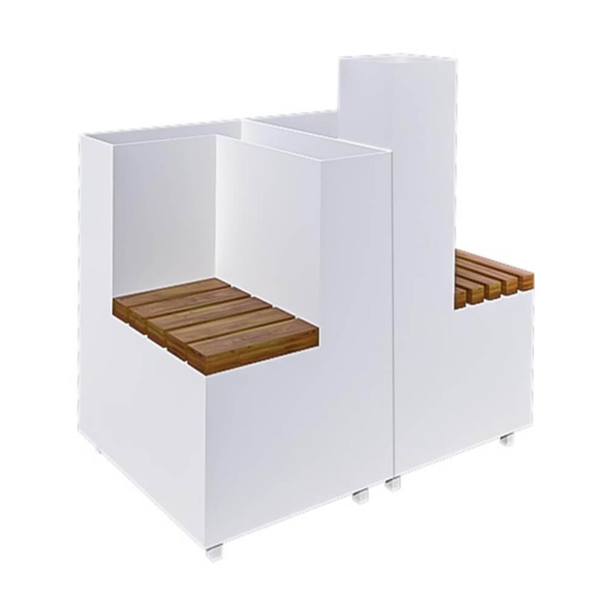 Premium Outdoor Commercial White Wooden Park Bench With Planter And Steel Frame