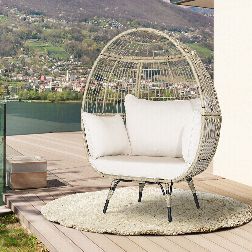 Premium Oversized Rattan Patio Egg Lounge Chair Basket With Cushions, 57" (95761284)