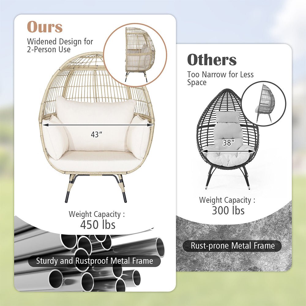 Premium Oversized Rattan Patio Egg Lounge Chair Basket With Cushions, 57" (95761284)