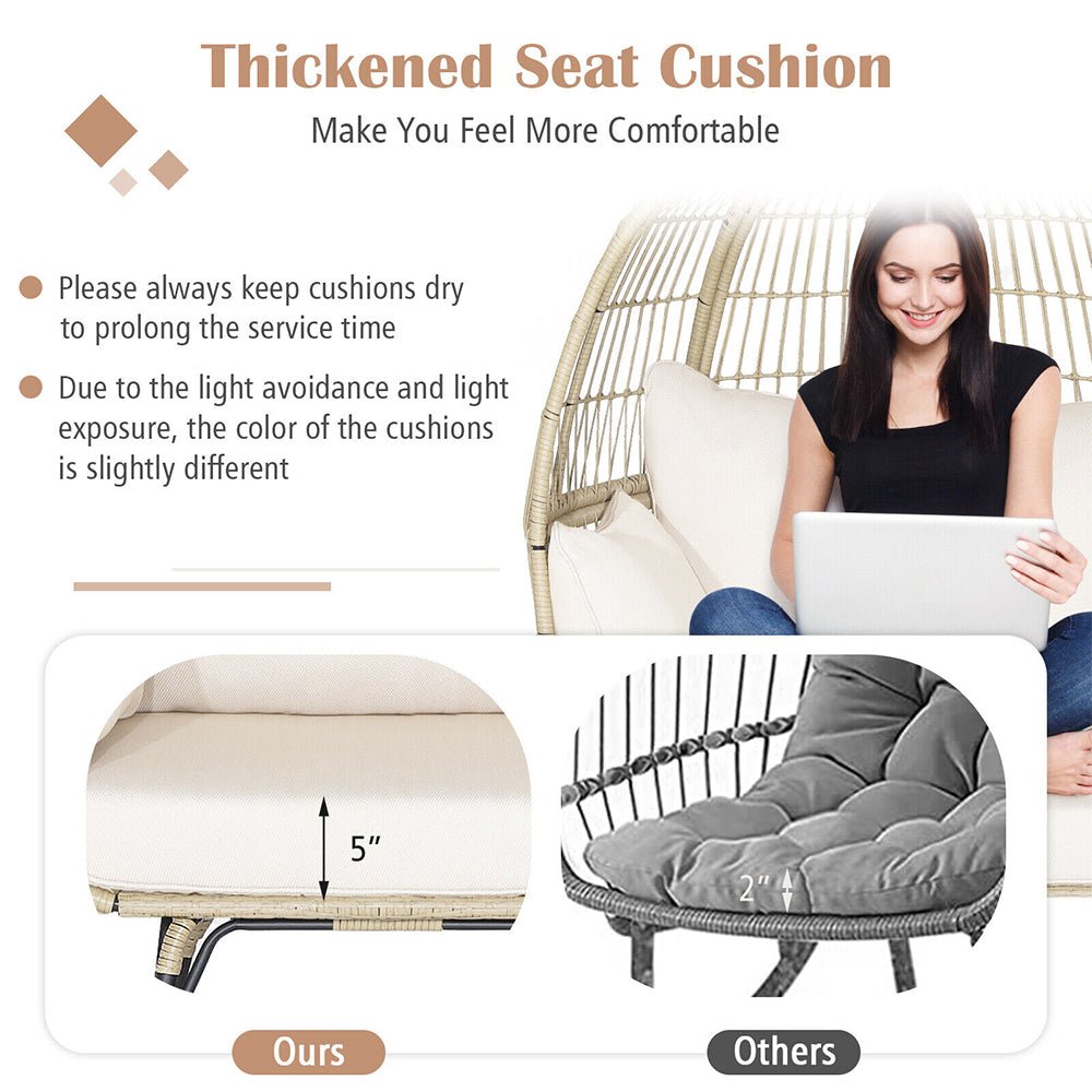 Premium Oversized Rattan Patio Egg Lounge Chair Basket With Cushions, 57" (95761284)