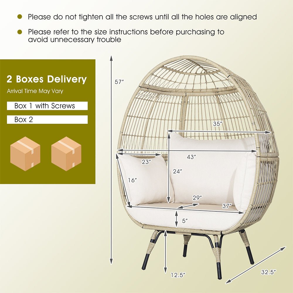 Premium Oversized Rattan Patio Egg Lounge Chair Basket With Cushions, 57" (95761284)
