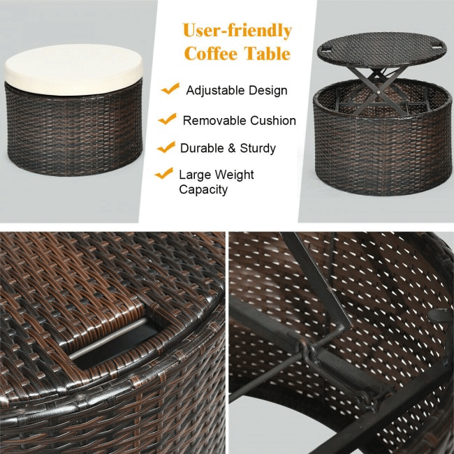 Premium Round Outdoor Patio Rattan Daybed W/ Canopy & Table, 76"