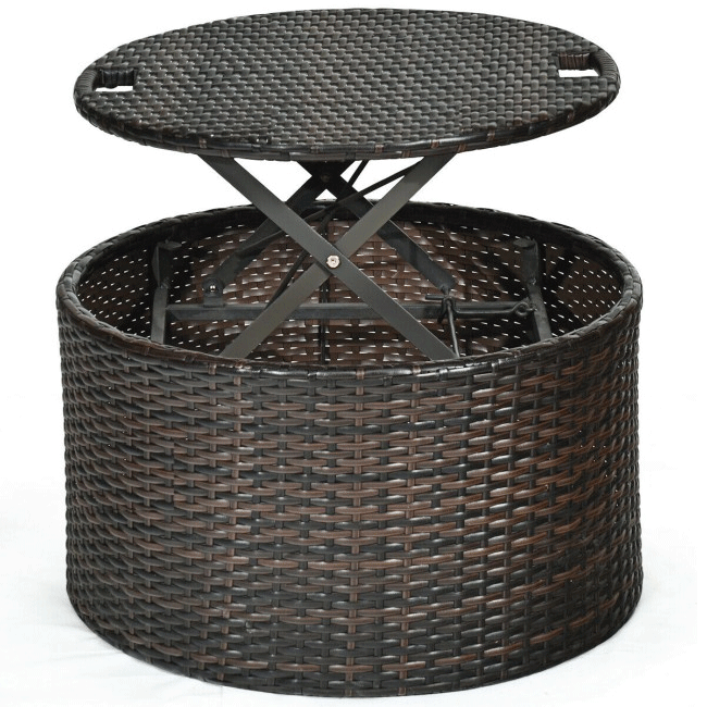 Premium Round Outdoor Patio Rattan Daybed W/ Canopy & Table, 76"