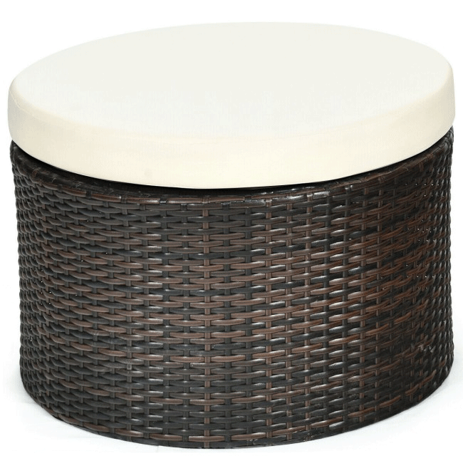 Premium Round Outdoor Patio Rattan Daybed W/ Canopy & Table, 76"