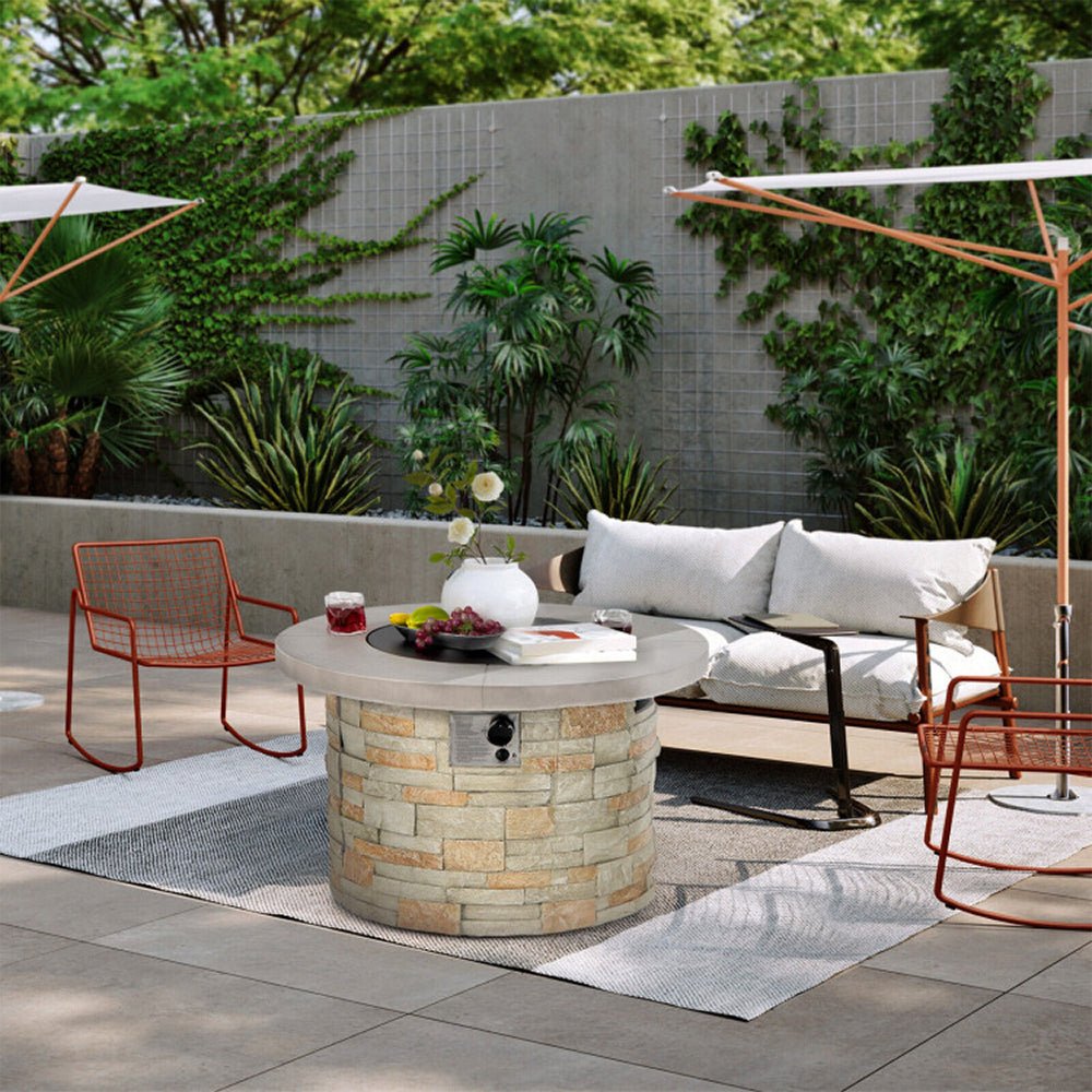 Premium Round Outdoor Propane Patio Gas Fire Pit Table W/ Lava Rock & Cover, 36" (98524173)