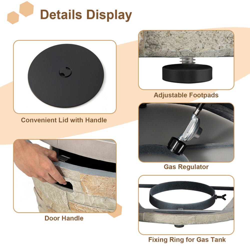 Premium Round Outdoor Propane Patio Gas Fire Pit Table W/ Lava Rock & Cover, 36" (98524173)